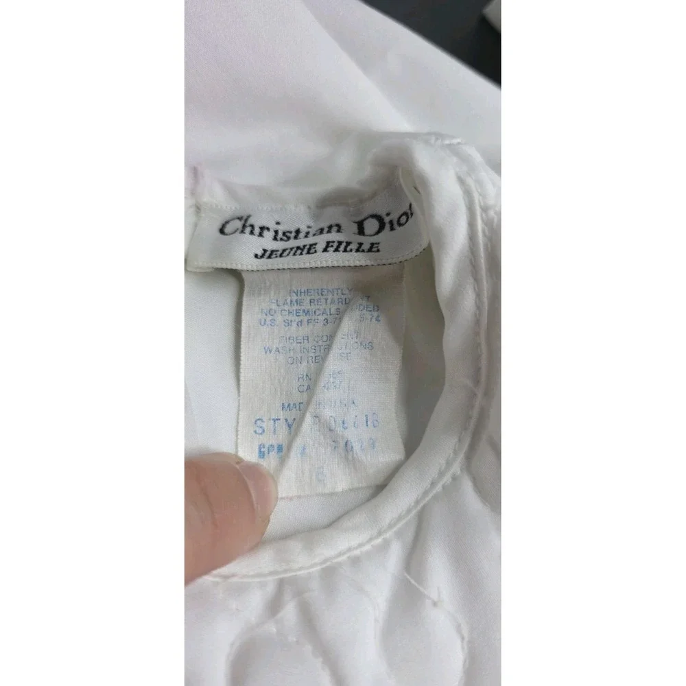 Vtg Christian Dior Girl Sleep Pajama Gown Satin Sz 6 White Flowers Ribbon *flaws